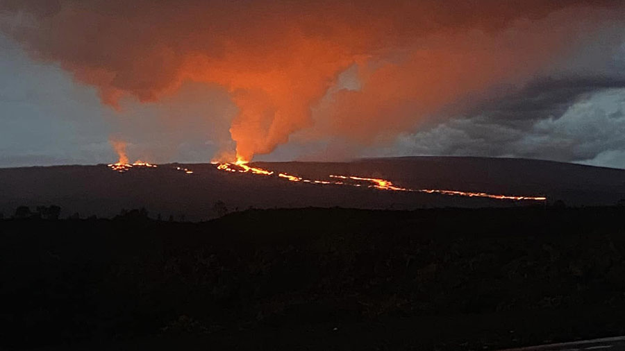 Lava flowing from Mauna Loa Volcano during the night. (KSL-TV's Carissa Hutchinson)...