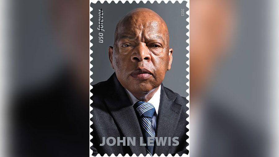A new stamp celebrates the life of US Rep. John Lewis, a civil rights legend and longtime congressm...