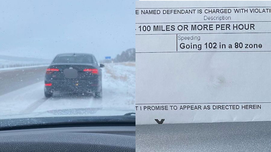 State troopers say this vehicle was pulled over after going 102 mph in an 80 mph zone in winter con...