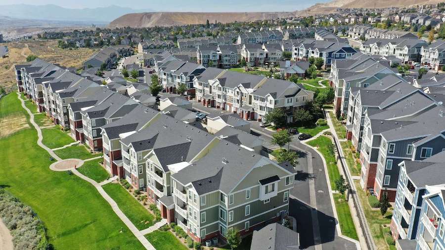 Apartments and townhouses on Traverse Mountain Boulevard in Lehi are pictured on Wednesday, Aug. 11...