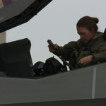 After climbing into her F-35, Major Wolfe settles in for her upcoming flight. (KSL TV)