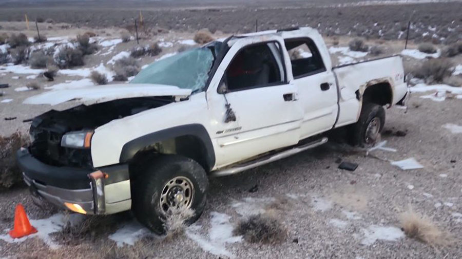 The rolled-over truck on Highway 30. (Utah Highway Patrol)...