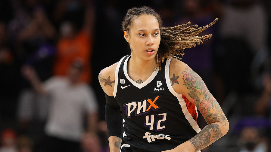 WNBA star Brittney Griner, here in Phoenix, Arizona, on October 06, 2021, is spending time at a med...