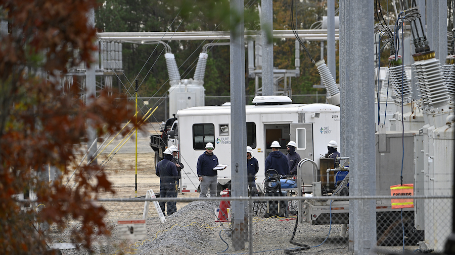 A view of the substation while work is in progress Monday in Carthage, North Carolina. (Peter Zay/A...