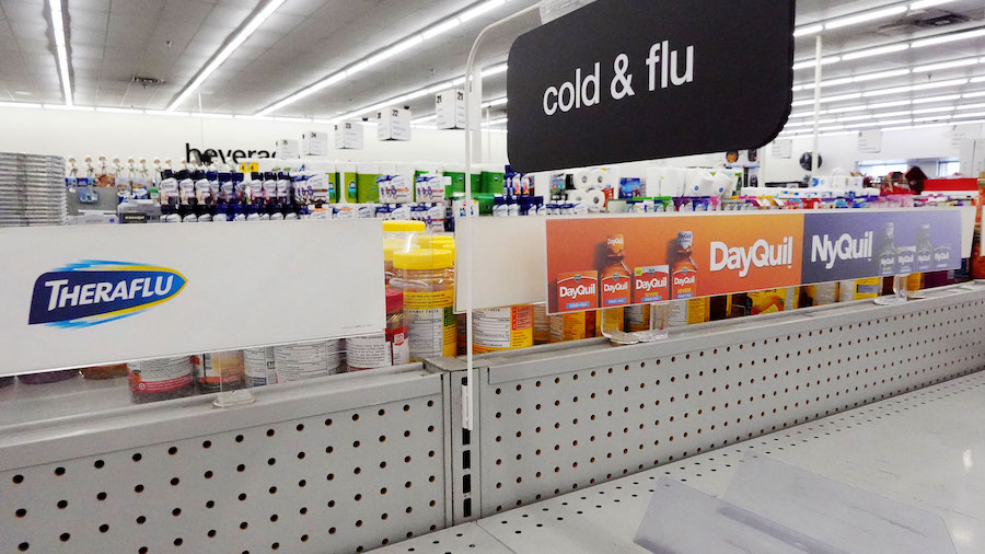 A cold and flu medicine shelf is empty in a CVS pharmacy on Dec. 6, 2022 in Burbank, California. So...