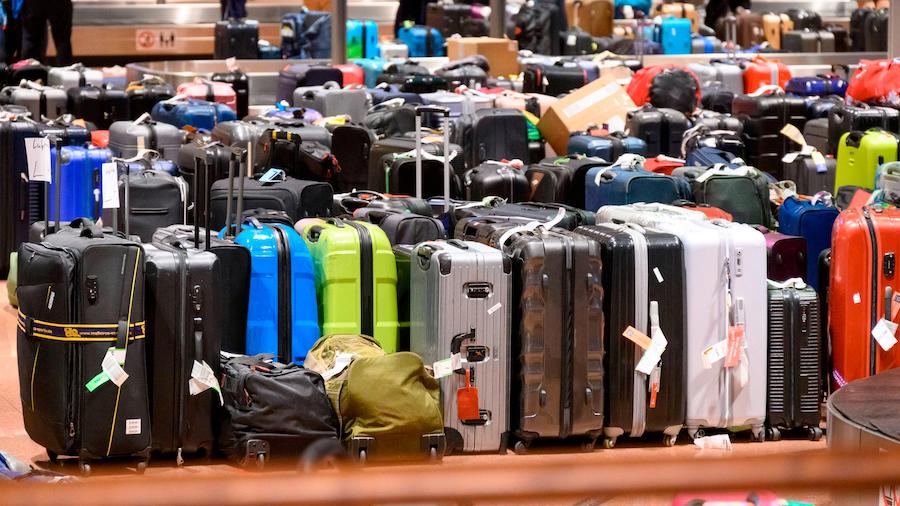 Suitcases can really pile up in a baggage claim area, such as this one in Hamburg, Germany. If your...