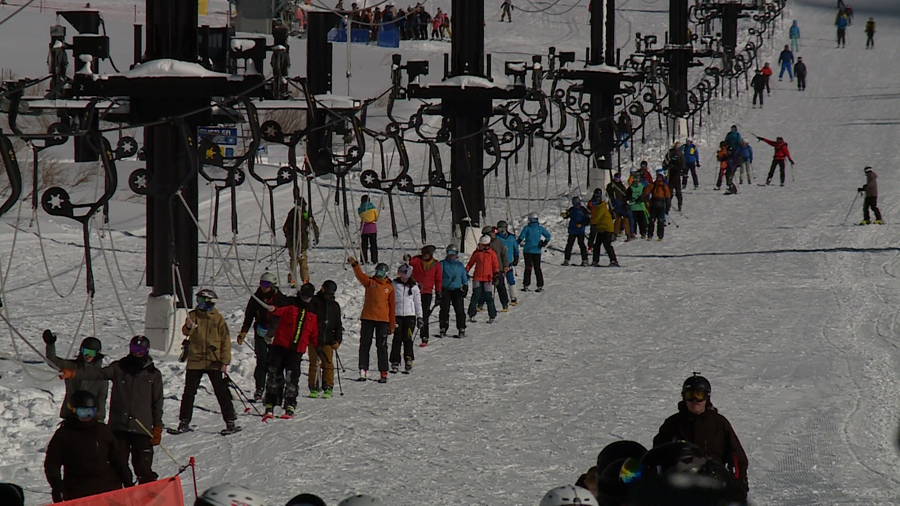 Crowded Alta ski lift...