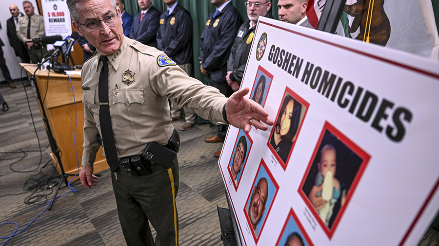 Tulare County Sheriff Mike Boudreaux speaks during a news conference Tuesday, Jan. 17, 2023, in Vis...
