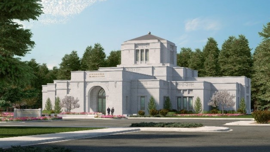 An artist's rendering of the reconstructed Anchorage Alaska Temple. (Intellectual Reserve, Inc.)...