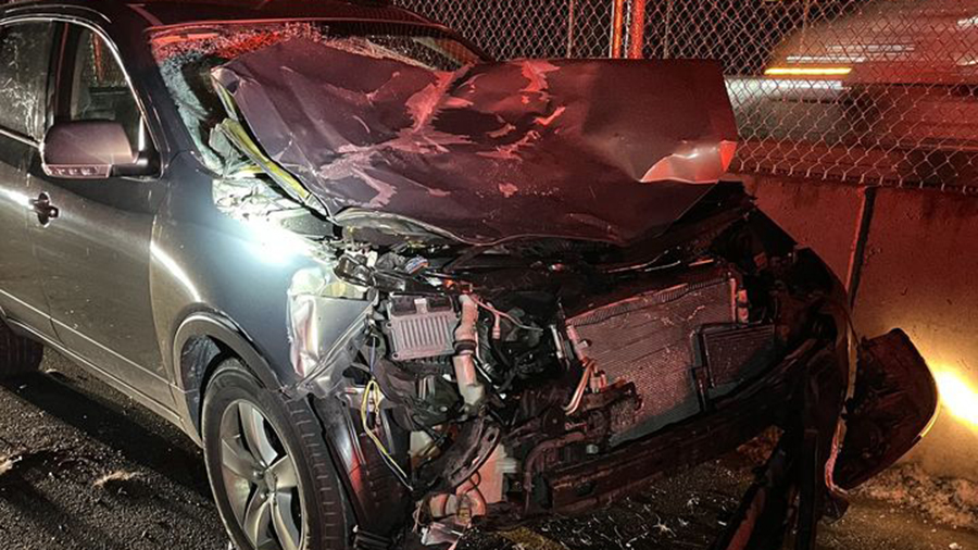 The compact car hit a moose in the night, leaving the car a total loss. (Morgan County Fire and EMS...