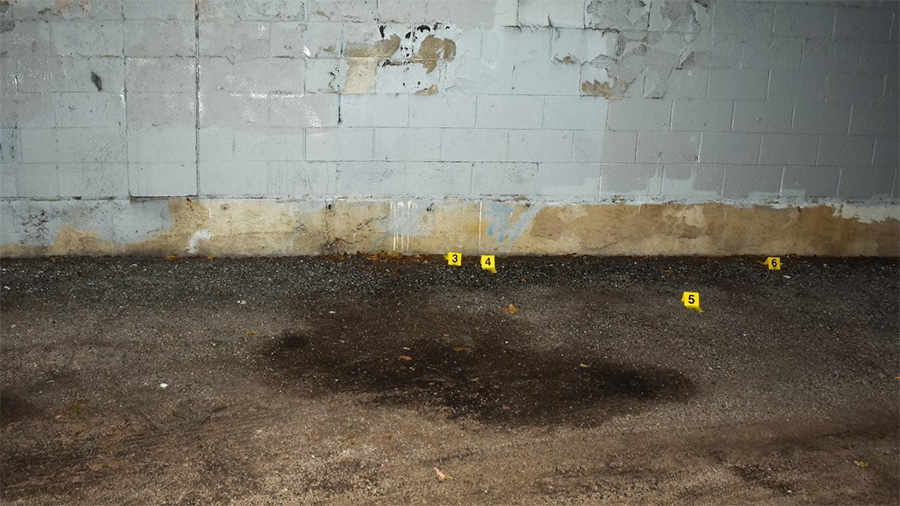 crime scene with numbered markings...