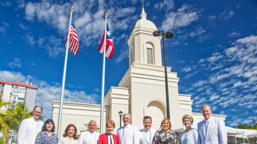From right to left: Elder Kevin R. Duncan and wife, Nancy; Elder Jorge M. Alvarado and wife, Carilu...