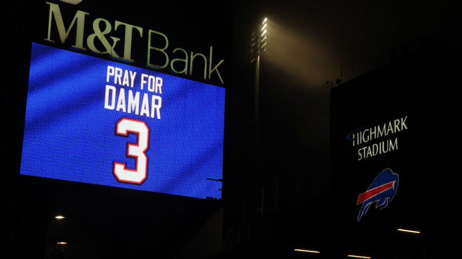Buffalo Bills fans attend a candlelight prayer vigil for player Damar Hamlin at Highmark Stadium on...