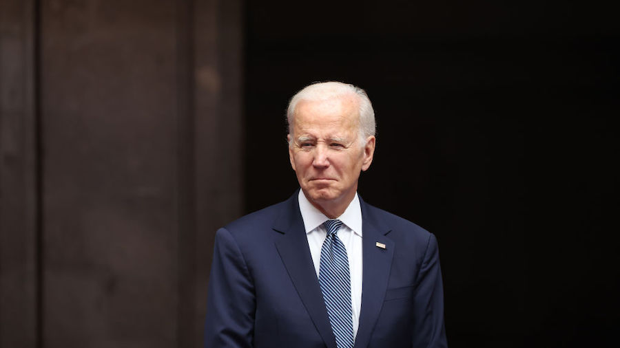 President Joe Biden looks on during a welcome ceremony as part of the '2023 North American Leaders'...