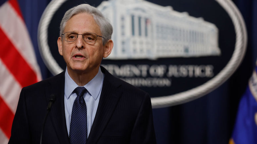 U.S. Attorney General Merrick Garland holds a news conference at the Justice Department to announce...