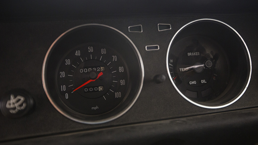 The odometer, with 32 km,  is seen on an imported car from Japan on June 12, 2014. (Andrew Caballer...