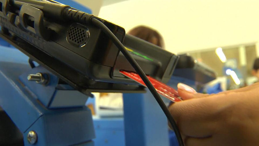 A credit card reader used in grocery stores and other businesses. (KSL-TV)...