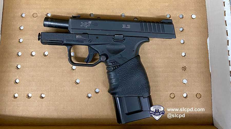 The handgun found near the suspect by police. (Salt Lake City Police Department)...