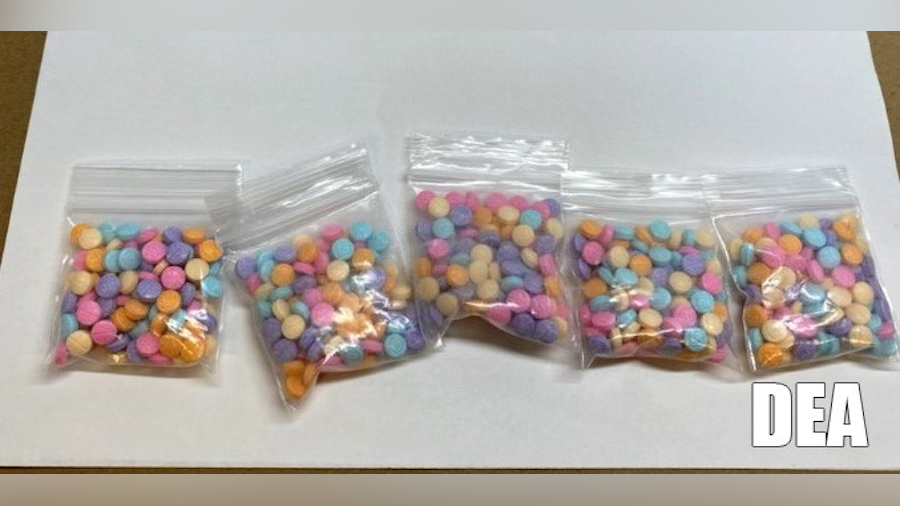 "Rainbow fentanyl" allegedly seized during an arrest of 51-year-old Jesse Wood, of Taylorsville, Ut...