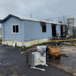 The mobile home that caught on fire at Leslie’s Mobile Home Park (Riverdale Police)