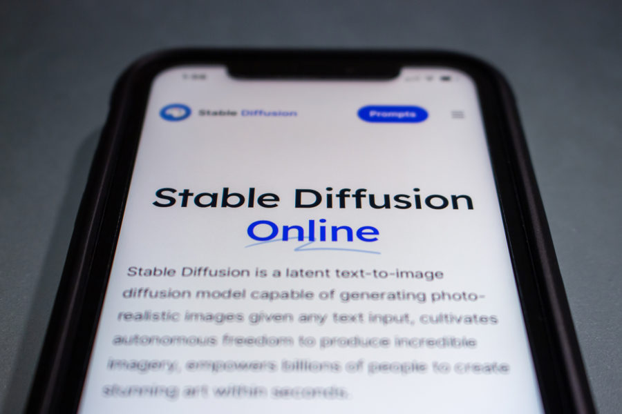 Vancouver, CANADA - Dec 18 2022 : Closeup logo of Stable Diffusion seen in its website on an iPhone...