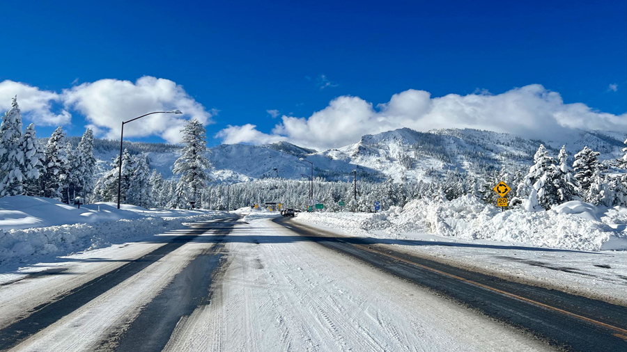 This Sunday, Jan. 1, 2023, photo released by Caltrans District 3, shows Sierra highway back open bu...