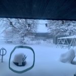 My back patio in Southwest Tooele, Utah, Feb. 22, 2023. "I circled a full sized trash can that is sitting out there. And it is still snowing. 😱 "(Brian Walbeck)
