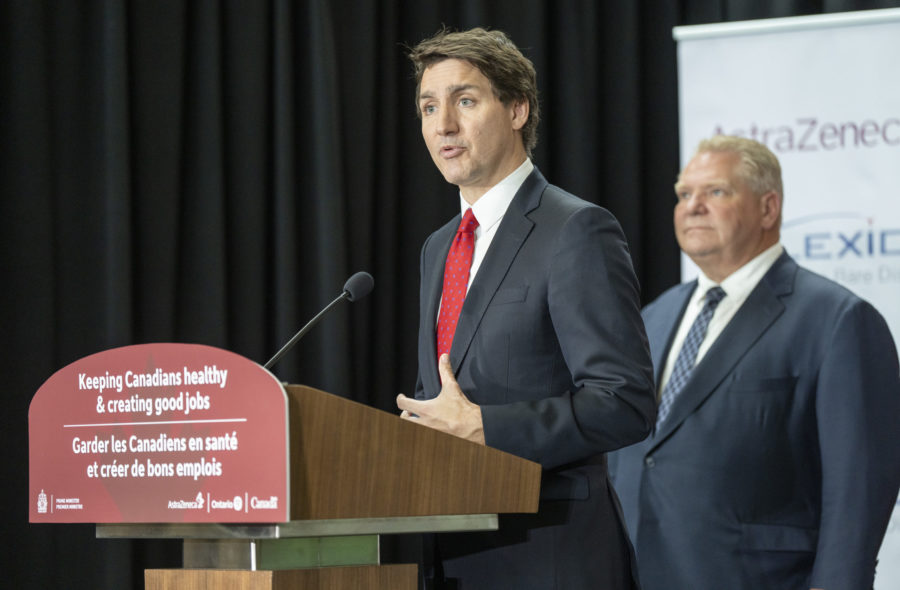 Canadian Prime Minister Justin Trudeau answers questions at an announcement in Mississauga, Ontario...