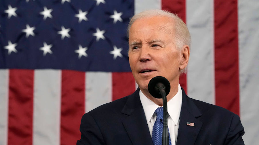President Joe Biden delivers the State of the Union address to a joint session of Congress at the C...