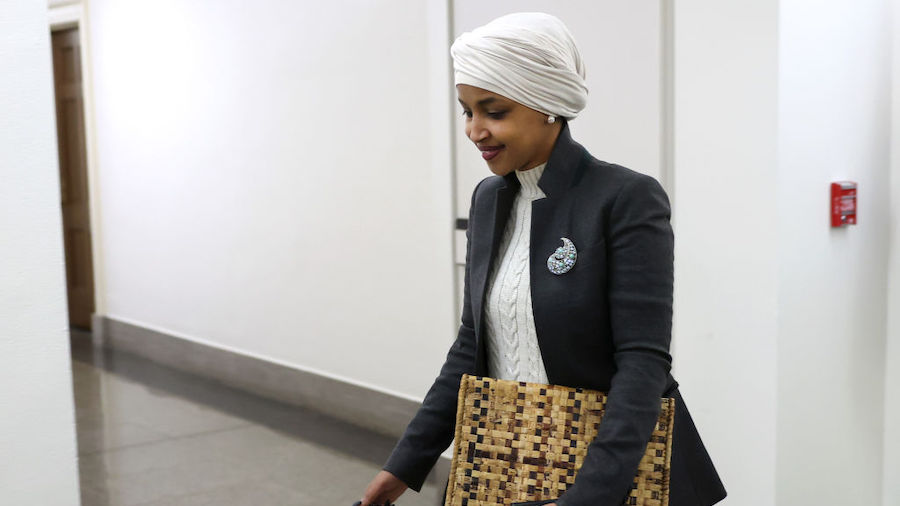 U.S. Rep. Ilhan Omar (D-MN) leaves her office at the Longworth House Office Building on February 02...