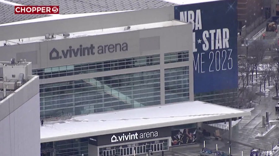 Vivint Arena in Salt Lake City decked out for the 2023 NBA All-Star Game. (Chopper 5)...