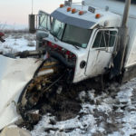 The  oil truck after hitting the Hyundai Kona. (Department of Public Safety)