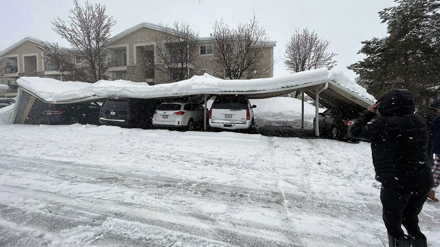 The collapsed awning at the Wing Pointe Apartments (Heber City Police Department)...