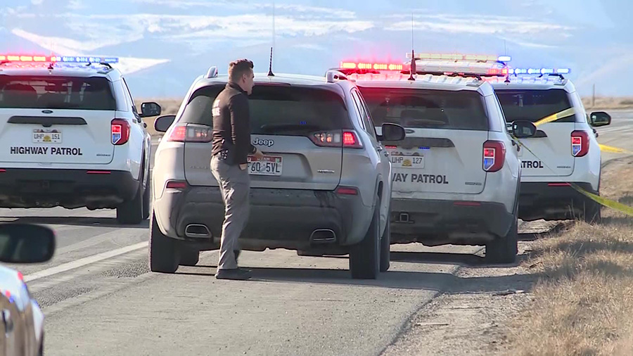 Police on the scene of where the deceased Anthony Bracamonte was found on I-80. (KSLTV)...