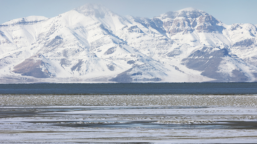 The receding water level of the Great Salt Lake on Monday, Jan. 30, 2023. (Scott G. Winterton/Deser...