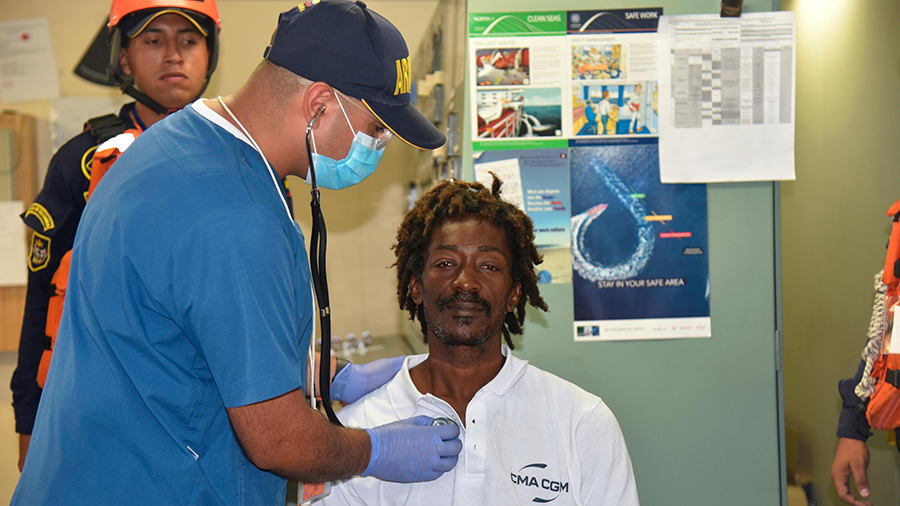 Elvis Francois receives a medical checkup after being rescued in Cartagena, Colombia, in January. H...