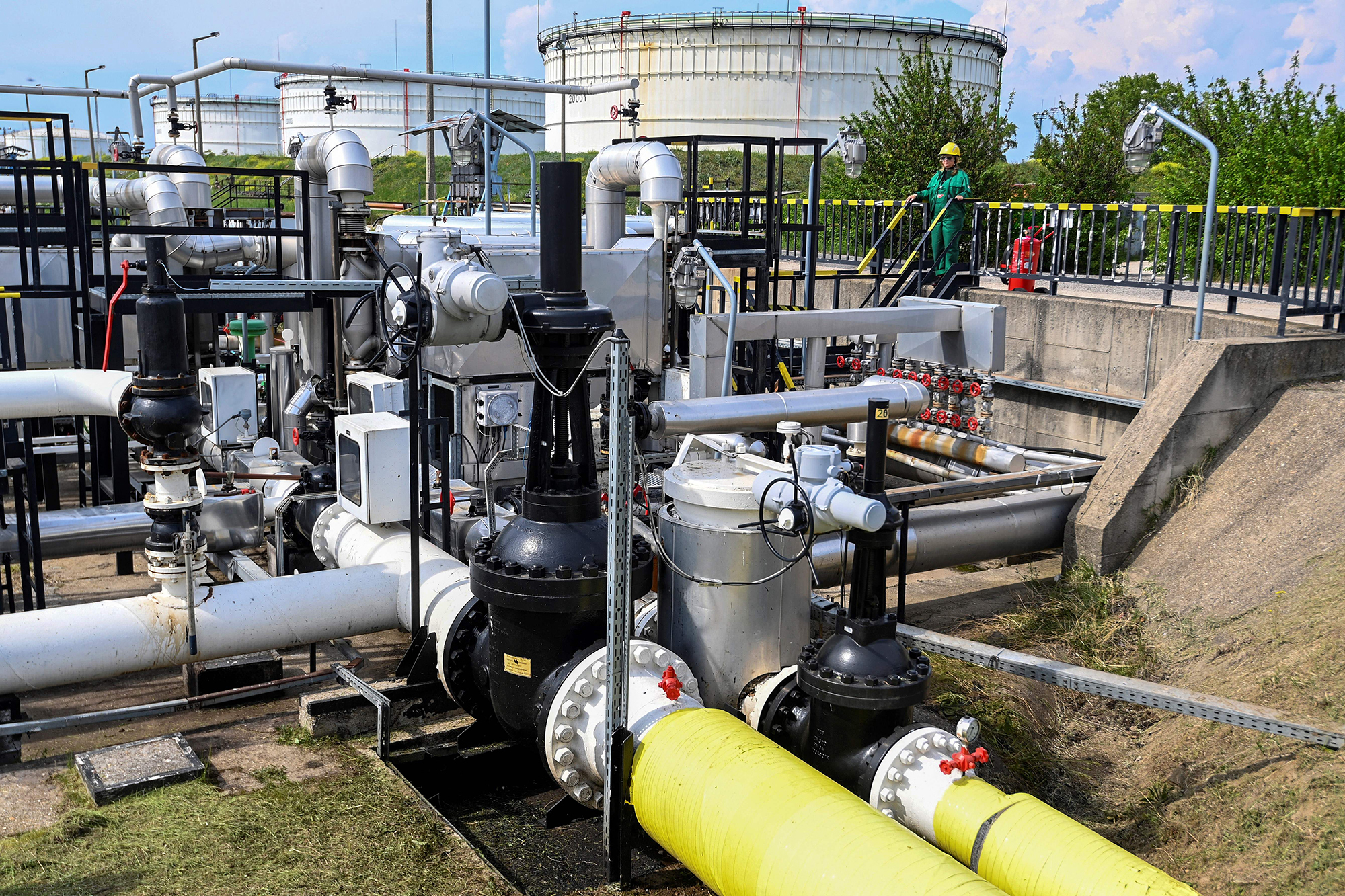 A photo taken on May 5, 2022 shows the receiver station of the Druzhba pipeline of petroleum betwee...