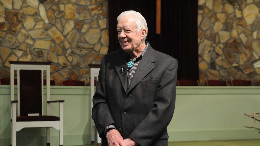 Former President Jimmy Carter teaches Sunday school at Maranatha Baptist Church in 2014. The church...