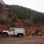 Maintenance workers and engineers work to assess and repair Zion Canyon Scenic Drive following large rockfall. (NPS/Ally O'Rullian)