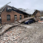 The collapsed roof at the Blue Moon Bar and Grill in Lava Hot Springs on Wednesday, March 1, 2023. (Bannock County Sheriff’s Office)