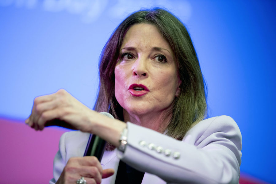 FILE - Democratic presidential candidate Marianne Williamson speaks at the Faith, Politics and the ...