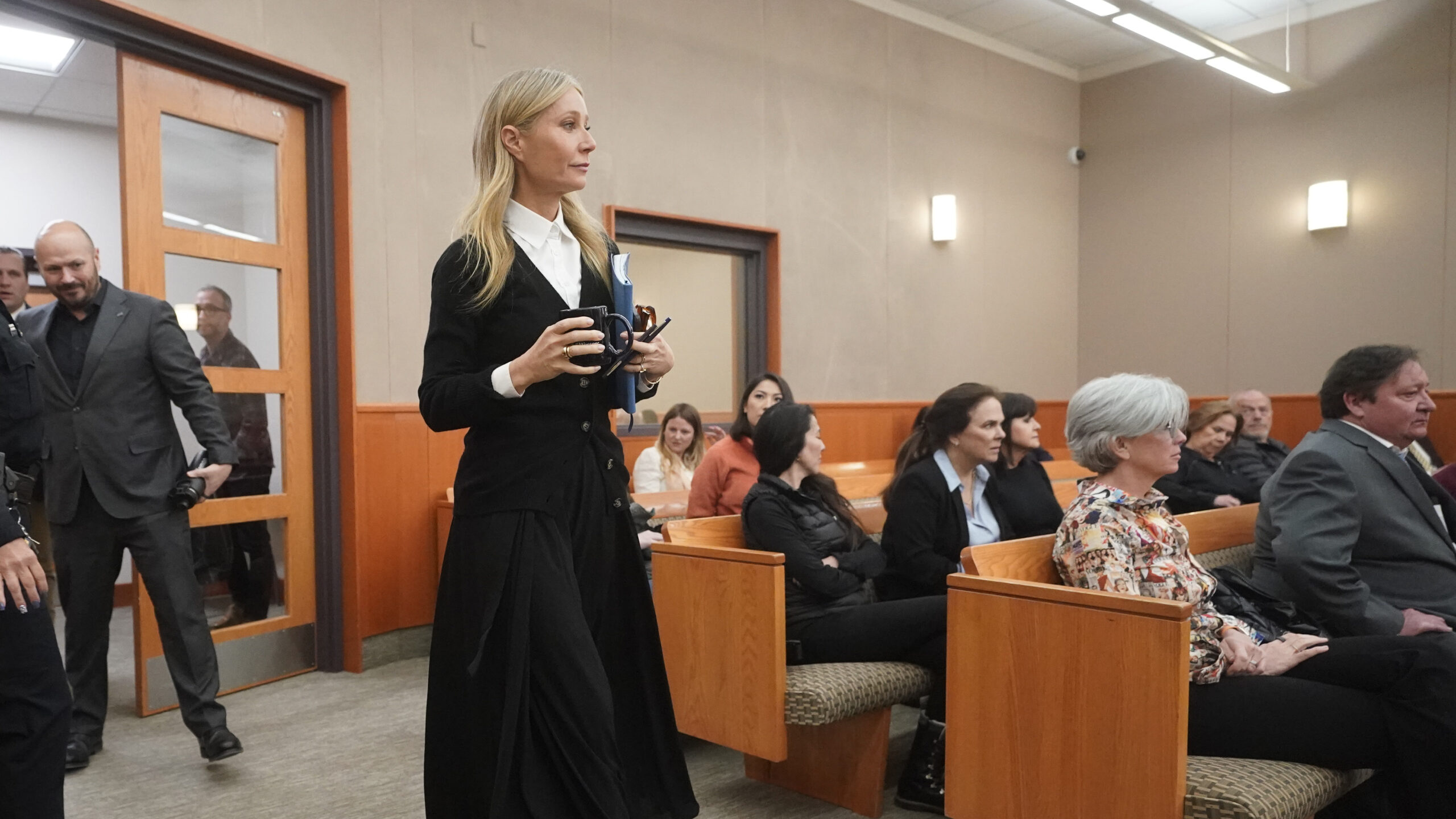 Gwyneth Paltrow enters the courtroom for her trial, Monday, March 27, 2023, in Park City, Utah. The...