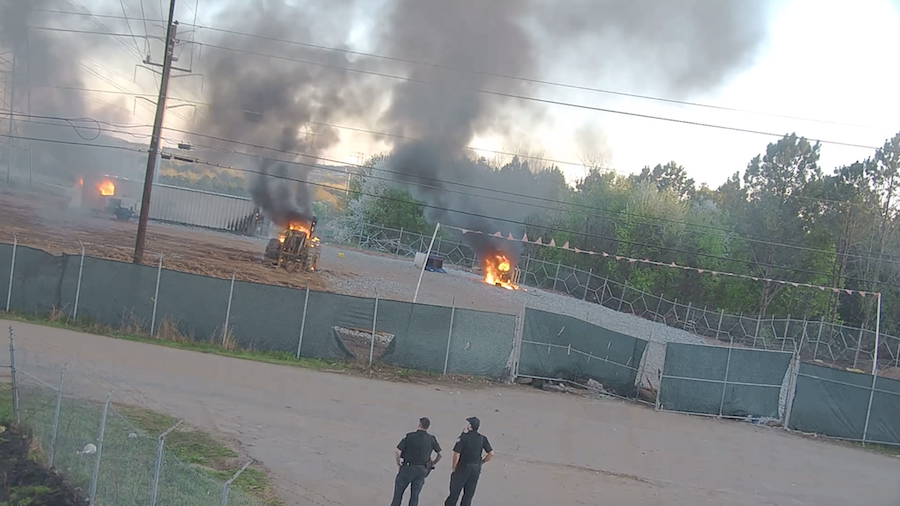 Construction vehicles were burned in Sunday's protest. (Atlanta Police Department)...