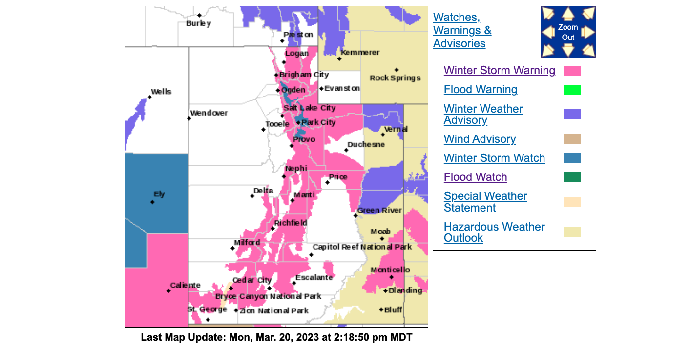 Winter storm warnings are in place for the mountains of Utah, starting on Monday, March 20, 2022. (...