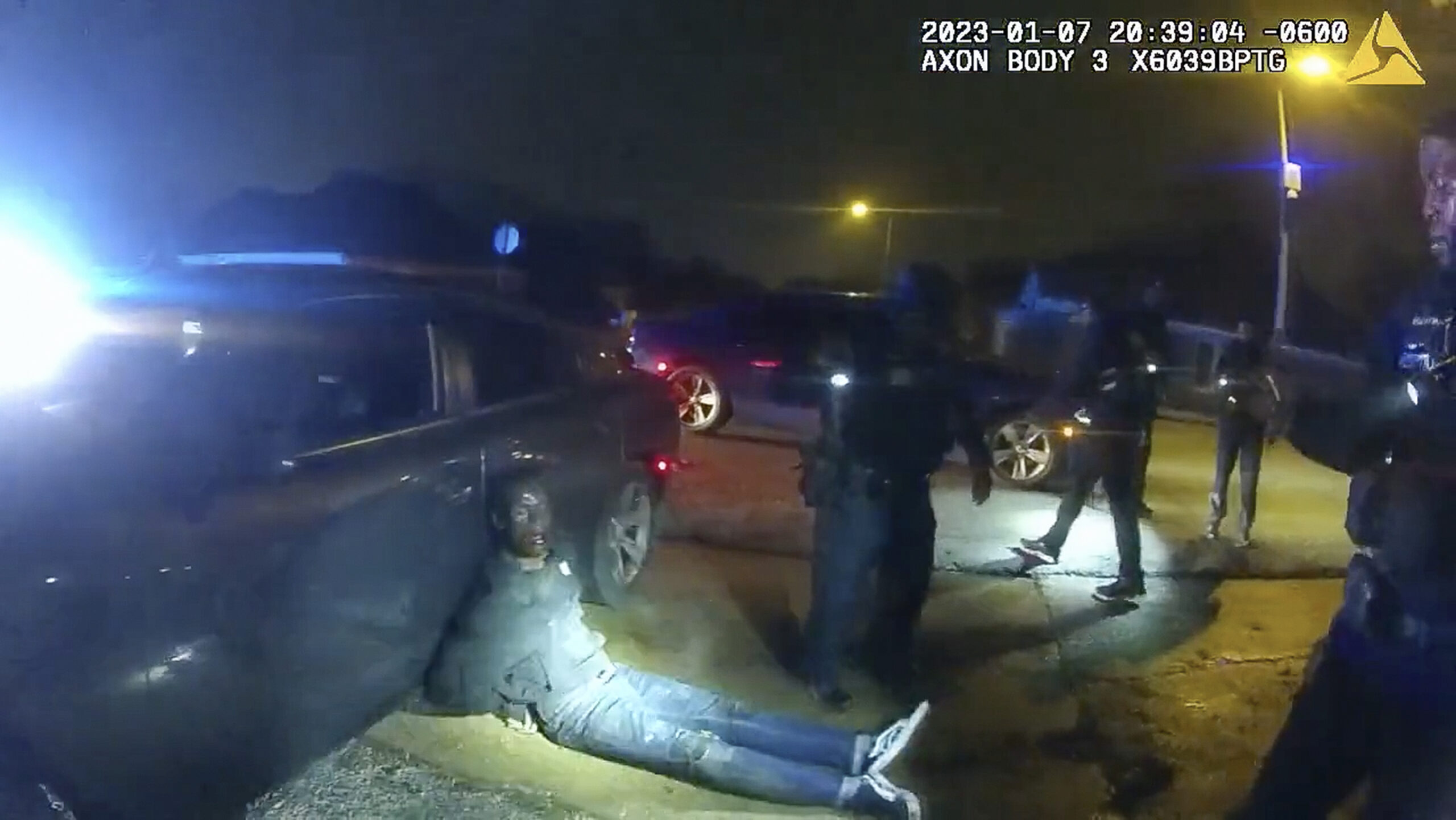 Tyre Nichols leans against a car after a brutal attack by five Memphis Police officers on Jan. 7, i...