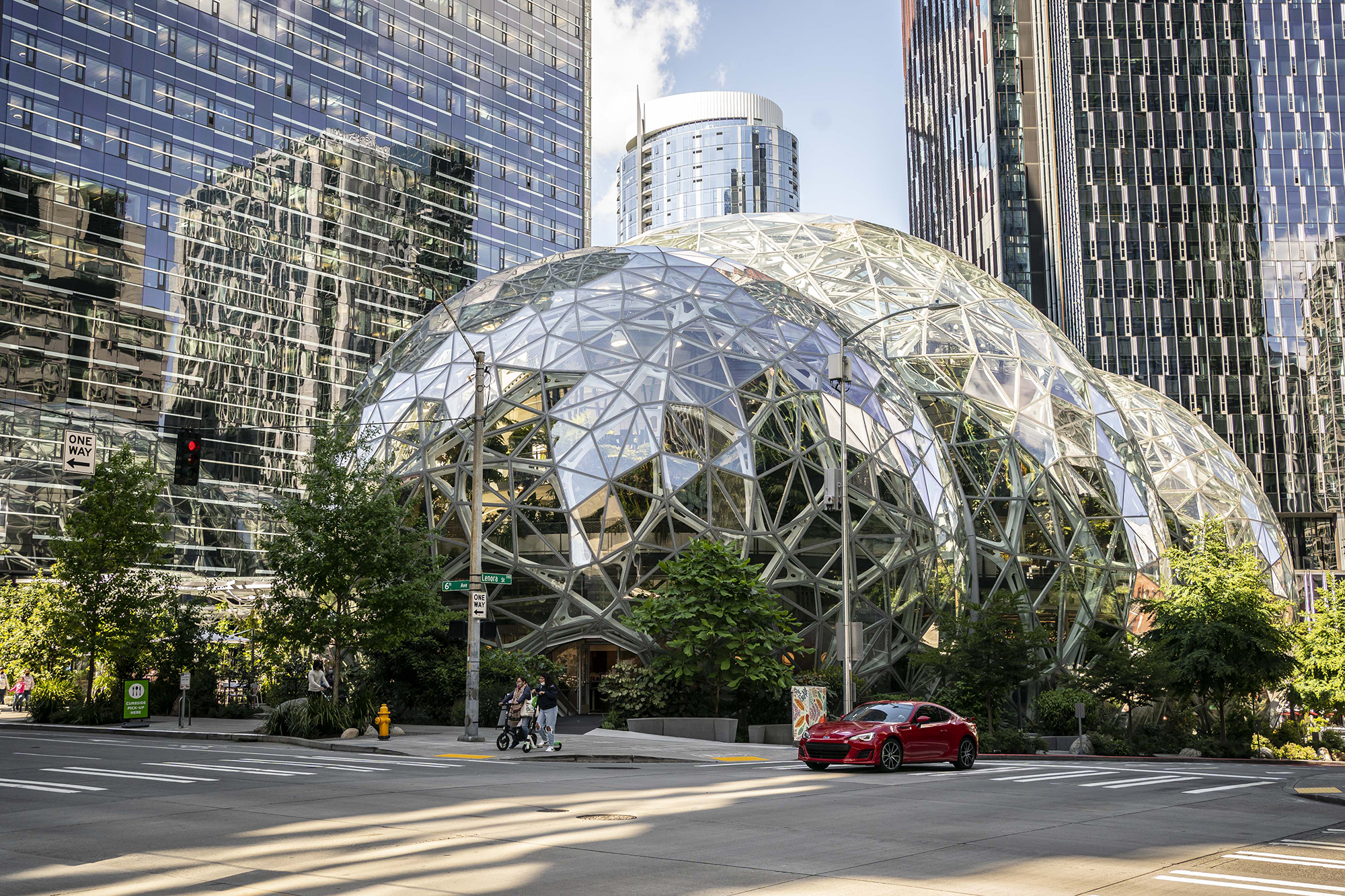 SEATTLE, WA - MAY 20: The exterior of The Spheres are seen at the Amazon.com Inc. headquarters on M...