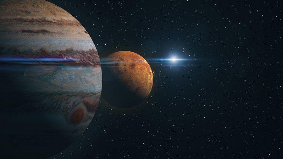 Venus and Jupiter are exceptionally close to one another in an artist's rendering.
(themotioncloud/...