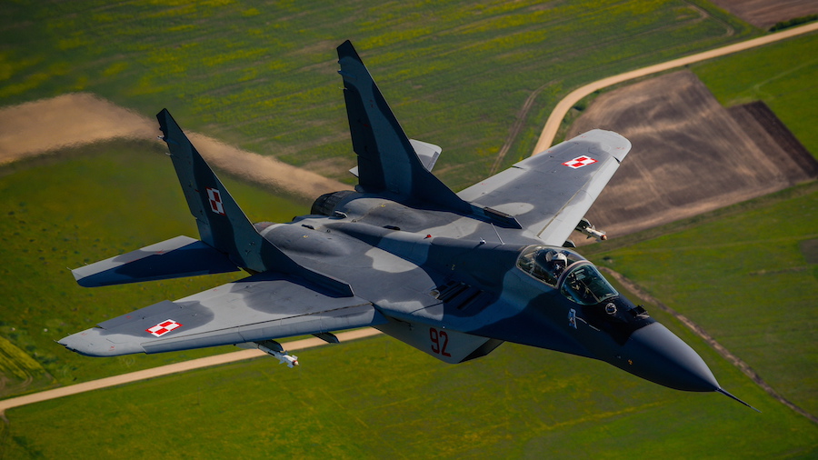 Poland is the first NATO country to send MiG-29 fighter jets to Ukraine. (Jakub Kaminski/EPA/Shutte...