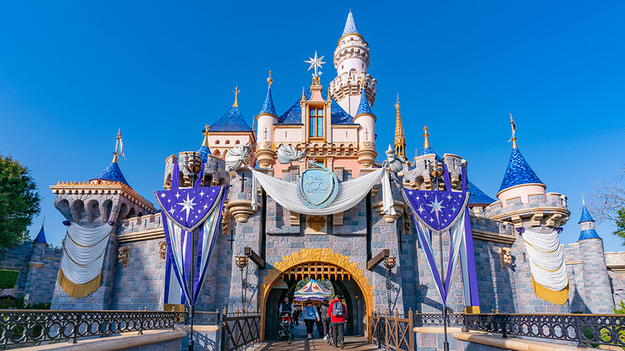 General views of Sleeping Beauty Castle at Disneyland, celebrating '100 Years of Wonder' celebratio...