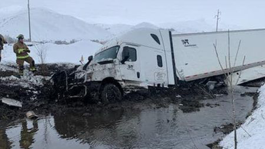 A semi truck lost control and ended up in the Weber River Sunday afternoon. (Mountain Green Fire Pr...
